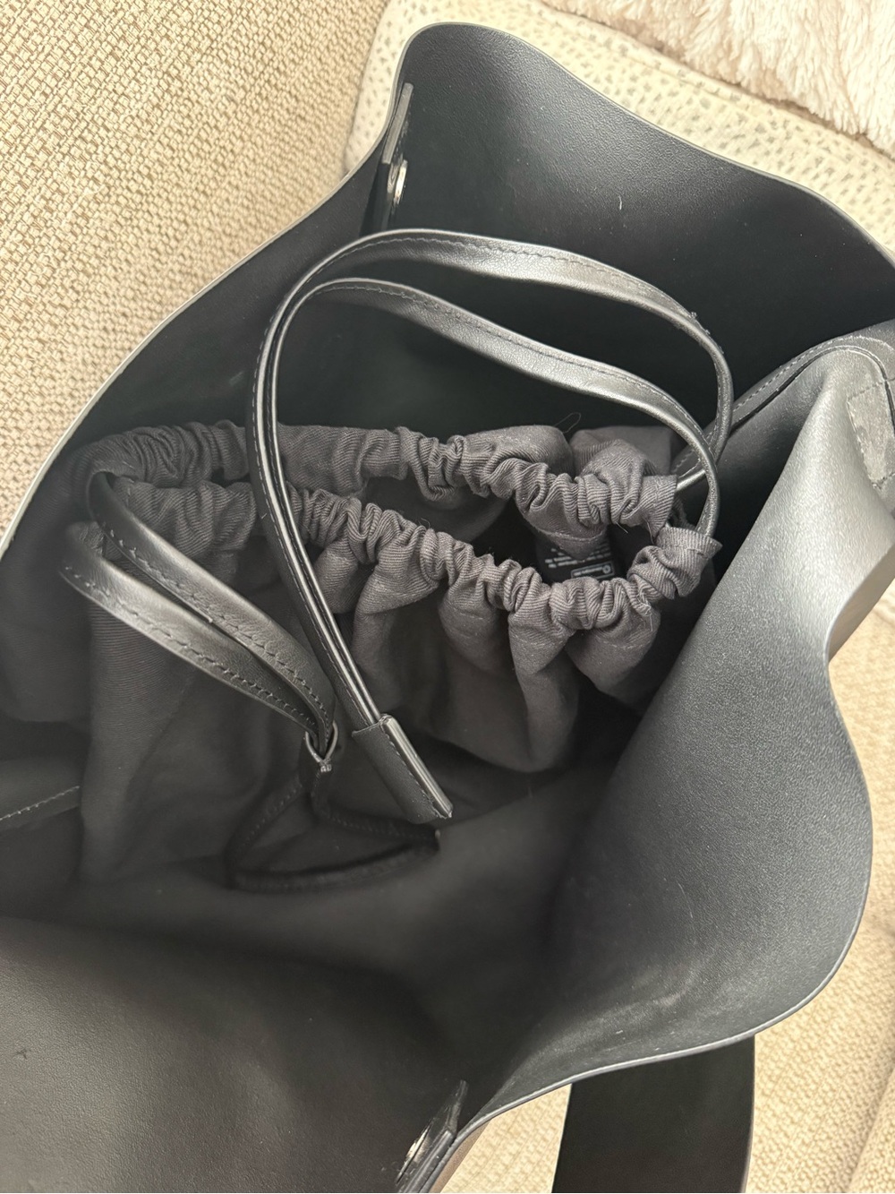 COS Black Leather Tote with interior drawstring pouch - Picture 8 of 10